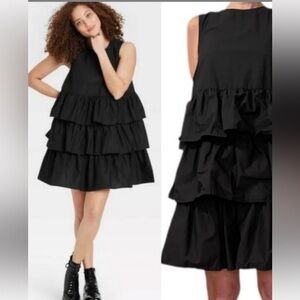 Who What Wear Black Ruffled Mini Dress
